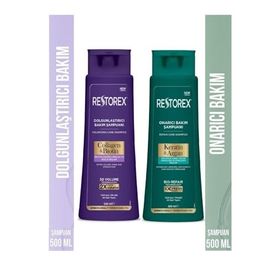 Restorex Keratin Argan Collagen Biotin 2x500 ml Dolgunlaştırıcı ve Onarıcı Şampuan Seti