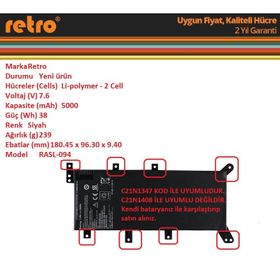 Retro Asus W409L Batarya