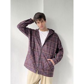 Retrobird ONL2011097 Kapüşonlu Oversize Fermuarlı Gömlek Mürdüm Erkek Ceket