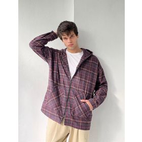 Retrobird ONL2011097 Kapüşonlu Oversize Fermuarlı Gömlek Mürdüm Erkek Ceket