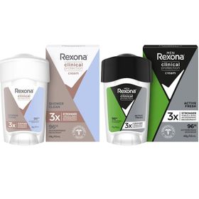 Rexona 45ml Clinical Protection Shower Clean Kadın Stick Deodorant + Rexona Men 45ml Clinical Protection Active Fresh Stick Deodorant