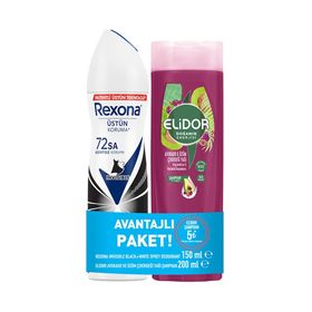 Rexona Black White 150 ml Sprey Deodorant + Elidor Avokado ve Üzüm Çekirdeği Yağı 200 ml Şampuan