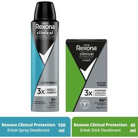 Rexona Men Clinical Protection Active Fresh Men 45 ml Stick Deodorant ve Clinical Protection 150 ml Erkek Sprey Deodorant