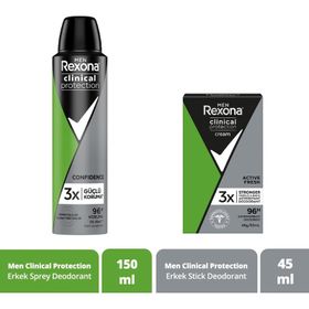 Rexona Men Clinical Protection Active Fresh Men 45 ml Stick Deodorant ve Clinical Protection 150 ml Erkek Sprey Deodorant