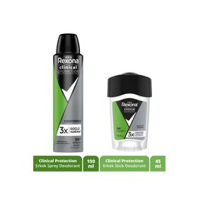 Rexona Men Clinical Protection Active Fresh Men 45 ml Stick Deodorant ve Clinical Protection 150 ml Erkek Sprey Deodorant