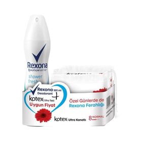 Rexona Shower Fresh 150 ml Kadın Deodorant + Kotex Normal 8'li Ped Set