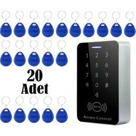 Rfid Siyah Şifreli Kapı Kilidi Kartlı Geçiş Kontrol Göstergeç Sistemi + 20 Adet Tag Manyetik Anahtarlık