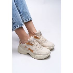 Riccon 0012152 Ekru Taba Kadın Sneaker Ayakkabı