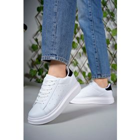 Riccon 0012156 Beyaz Siyah Cilt Kadın Sneaker Ayakkabı