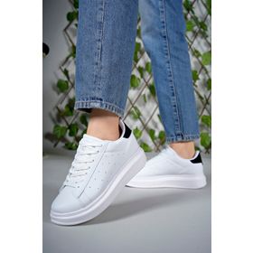 Riccon 0012156 Beyaz Siyah Cilt Kadın Sneaker Ayakkabı