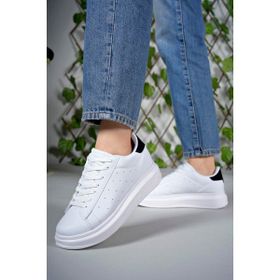 Riccon 0012156 Beyaz Siyah Cilt Kadın Sneaker Ayakkabı