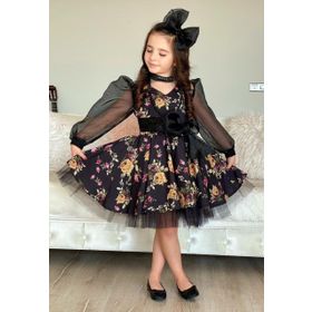 Riccotarz Black Flowers Tütülü Kız Çocuk Elbise