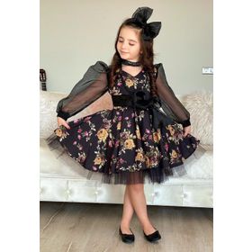 Riccotarz Black Flowers Tütülü Kız Çocuk Elbise