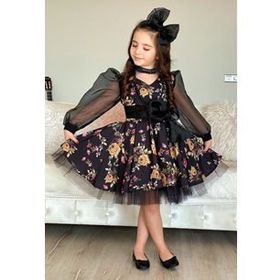 Riccotarz Black Flowers Tütülü Kız Çocuk Elbise