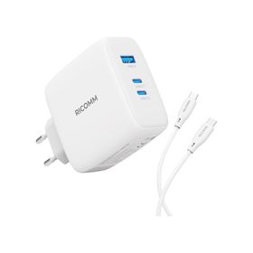 Ricomm 100 W GAN 3 Portlu USB-C+USB-A QC5.0 PD Type-C Hızlı Şarj Cihazı+100 W Şarj Kablosu