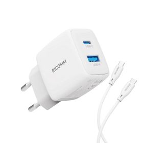 Ricomm 25 W GAN USB-C+USB-A PPS PD Hızlı Şarj Cihazı+2 mt Type-C 60 W Şarj Kablosu