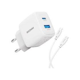 Ricomm 25 W GAN USB-C+USB-A PPS PD Hızlı Şarj Cihazı+2 mt Type-C 60 W Şarj Kablosu