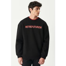 Riders By Lee L222665-001 Bisiklet Yaka Oversize Siyah Erkek Sweatshirt