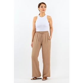 Ritnice 1310 Relaxed Bej Bel Lastikli Düz Kesim Cepli Ayrobin Kadın Pantolon