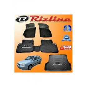 Rizline Accent Admire 3D Paspas + 3D Bagaj Havuzu 2003-2005 Arası Siyah Set