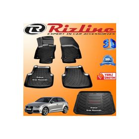 Rizline Audi A3 HB 2013-2020 Arası Siyah Set 3D Paspas + 3D Bagaj Havuzu
