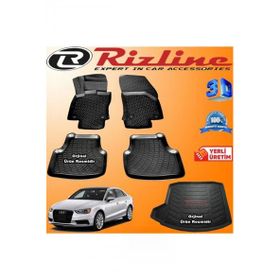 Rizline Audi A3 Siyah Sedan 2013-2020 Arası 3D Paspas + Bagaj Havuzu Set