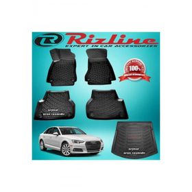 Rizline Audi A4 Siyah Sedan 2015-2020 Arası 3D Paspas + Bagaj Havuzu Set