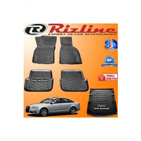 Rizline Audi A6 3D Paspas + 3D Bagaj Havuzu Sedan 2005 - 2012 Arası Siyah Set