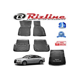 Rizline Audi A6 3D Paspas + 3D Bagaj Havuzu Sedan 2005 - 2012 Arası Siyah Set