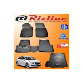 Rizline Chevrolet Cruze 3D Paspas + 3D Bagaj Havuzu Sedan 2009 Sonrası Siyah Set