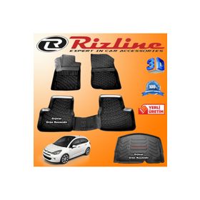 Rizline Citroen C3 3D Paspas + 3D Bagaj Havuzu HB 2009-2016 Arası Siyah Set