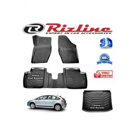 Rizline Citroen C4 3D Paspas + 3D Bagaj Havuzu HB 2004-2010 Arası Siyah Set