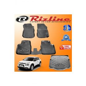 Rizline Citroen C4 Cactus 3D Paspas + 3D Bagaj Havuzu 2015-2020 Arası Siyah Set