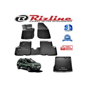 Rizline Dacia Duster 4x2 3D Paspas + 3D Bagaj Havuzu 2010-2018 Arası Siyah Set