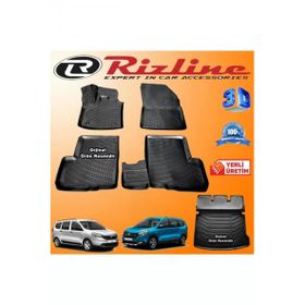 Rizline Dacia Lodgy 3D Paspas + 3D Bagaj Havuzu 2013-2020 Arası Siyah Set