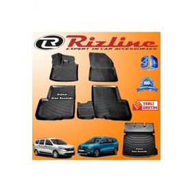 Rizline Dacia Lodgy 3D Paspas + 3D Bagaj Havuzu 2013-2020 Arası Siyah Set