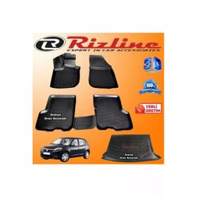 Rizline Dacia Sandero 3D Paspas + 3D Bagaj Havuzu 2008-2012 Arası Siyah Set