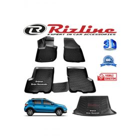 Rizline Dacia Sandero Stepway 3D Paspas+ 3D Bagaj Havuzu 2013-2020 Arası Siyah Set