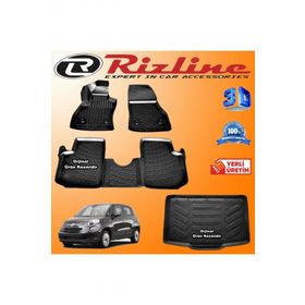 Rizline Fiat 500L 3D Paspas + 3D Bagaj Havuzu 2013-2018 Arası Siyah Set