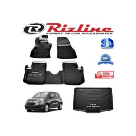 Rizline Fiat 500L 3D Paspas + 3D Bagaj Havuzu 2013-2018 Arası Siyah Set