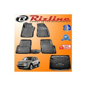 Rizline Fiat 500X 3D Paspas + 3D Bagaj Havuzu 2015-2020 Arası Siyah Set