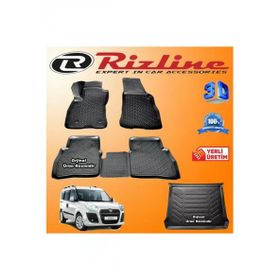 Rizline Fiat Doblo 2 3D Paspas + 3D Bagaj Havuzu 2010-2020 Arası Siyah Set