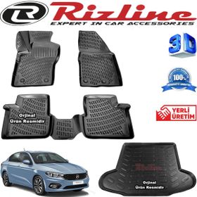 Rizline Fiat Egea 3D Paspas + 3D Bagaj Havuzu Sedan 2015-2020 Arası Siyah Set