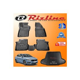 Rizline Fiat Egea 3D Paspas + 3D Bagaj Havuzu Sedan 2015-2020 Arası Siyah Set