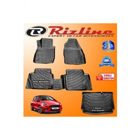 Rizline Ford Fiesta 3D Paspas + 3D Bagaj Havuzu 2018 Sonrası Siyah Set