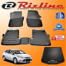 Rizline Ford Focus 3 3D Paspas + 3D Bagaj Havuzu Sedan 2011-2015 Arası Siyah Set