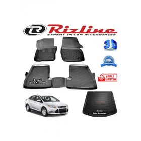 Rizline Ford Focus 3 3D Paspas + 3D Bagaj Havuzu Sedan 2011-2015 Arası Siyah Set