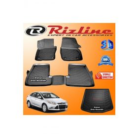 Rizline Ford Focus 3 3D Paspas + 3D Bagaj Havuzu Sedan 2011-2015 Arası Siyah Set