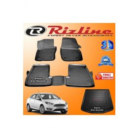 Rizline Ford Focus 4 3D Paspas + 3D Bagaj Havuzu Sedan 2015-2018 Arası Siyah Set