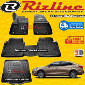 Rizline Ford Focus 5 Sedan 2019 Sonrası Siyah 3D Havuzlu Paspas